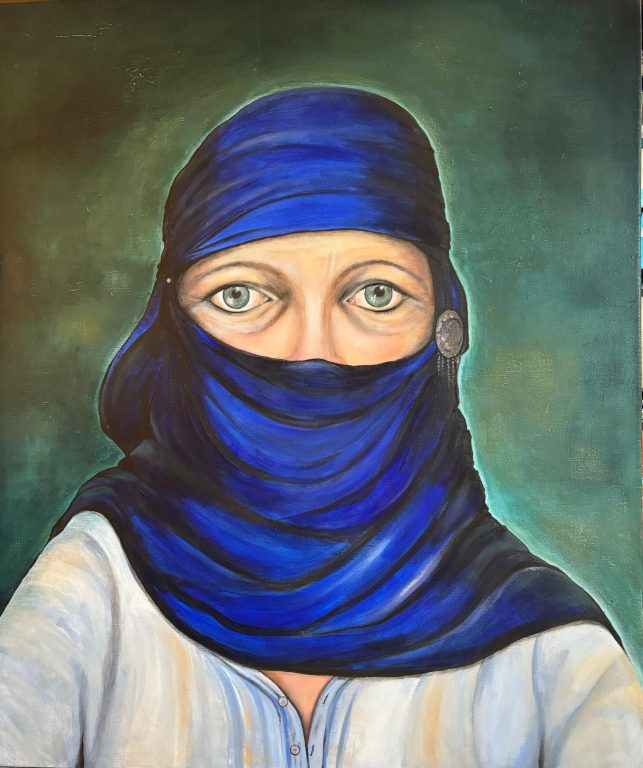 Arabische vrouw met hoofddoek 100 x120